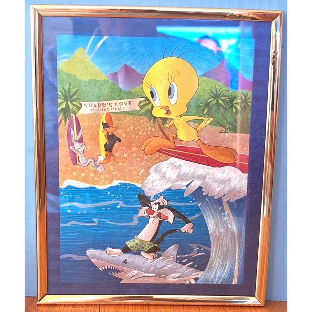 Vintage Looney Tunes Characters Sharks Cove 10x8 Foil Art Framed Wall Picture